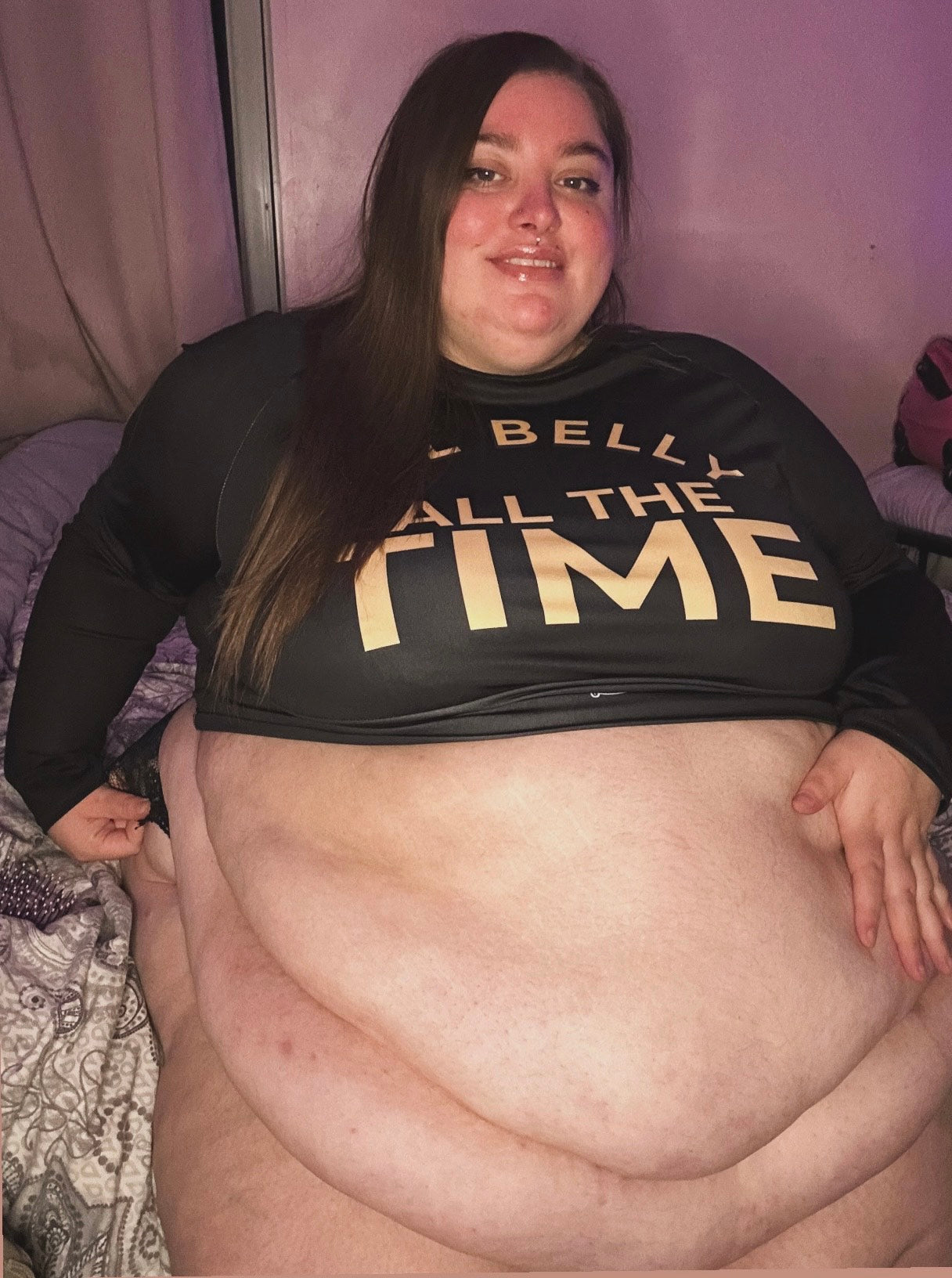 All Belly All the Time Crop Top – Bold Body Positive Long Sleeve | Plus Size Athleisure