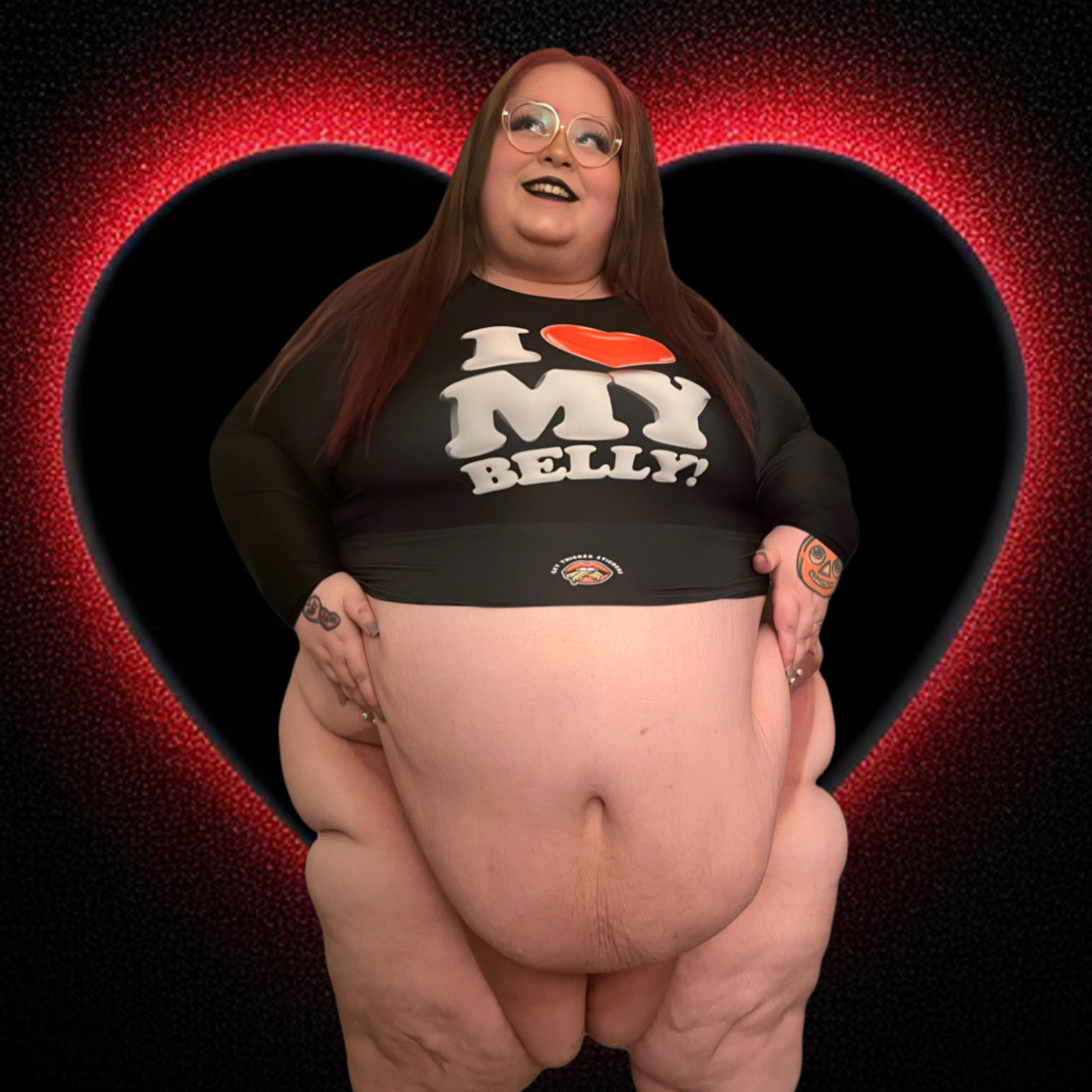 I Love My Belly Crop Top – Plus Size Long Sleeve, Eco-Friendly Recycled Fabric, Body Positive Activewear, Athleisure & Swim