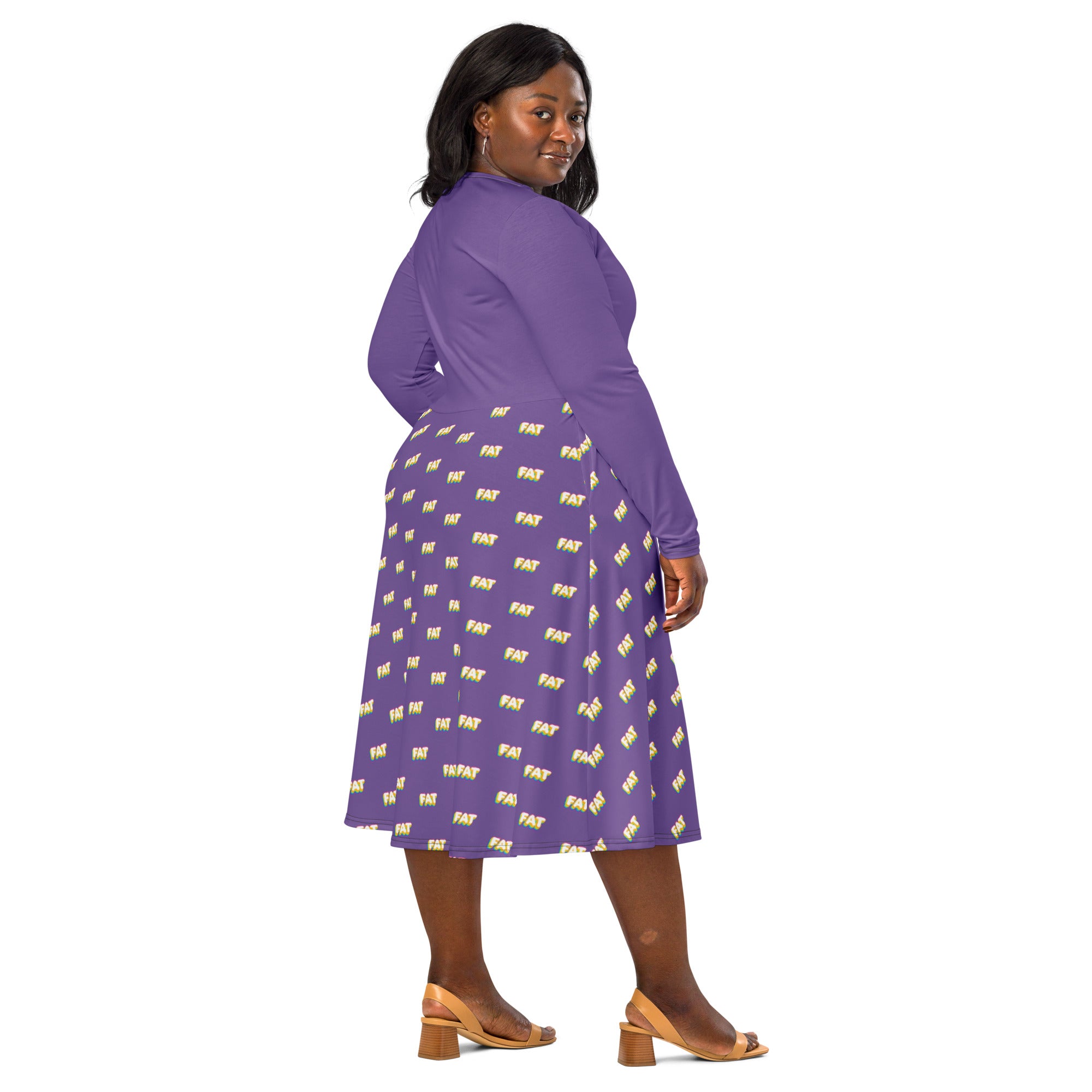FAT Pride Midi Dress – Bold Curvy Rainbow Lettering with All-Over Print Skirt | Sizes Up to 6XL