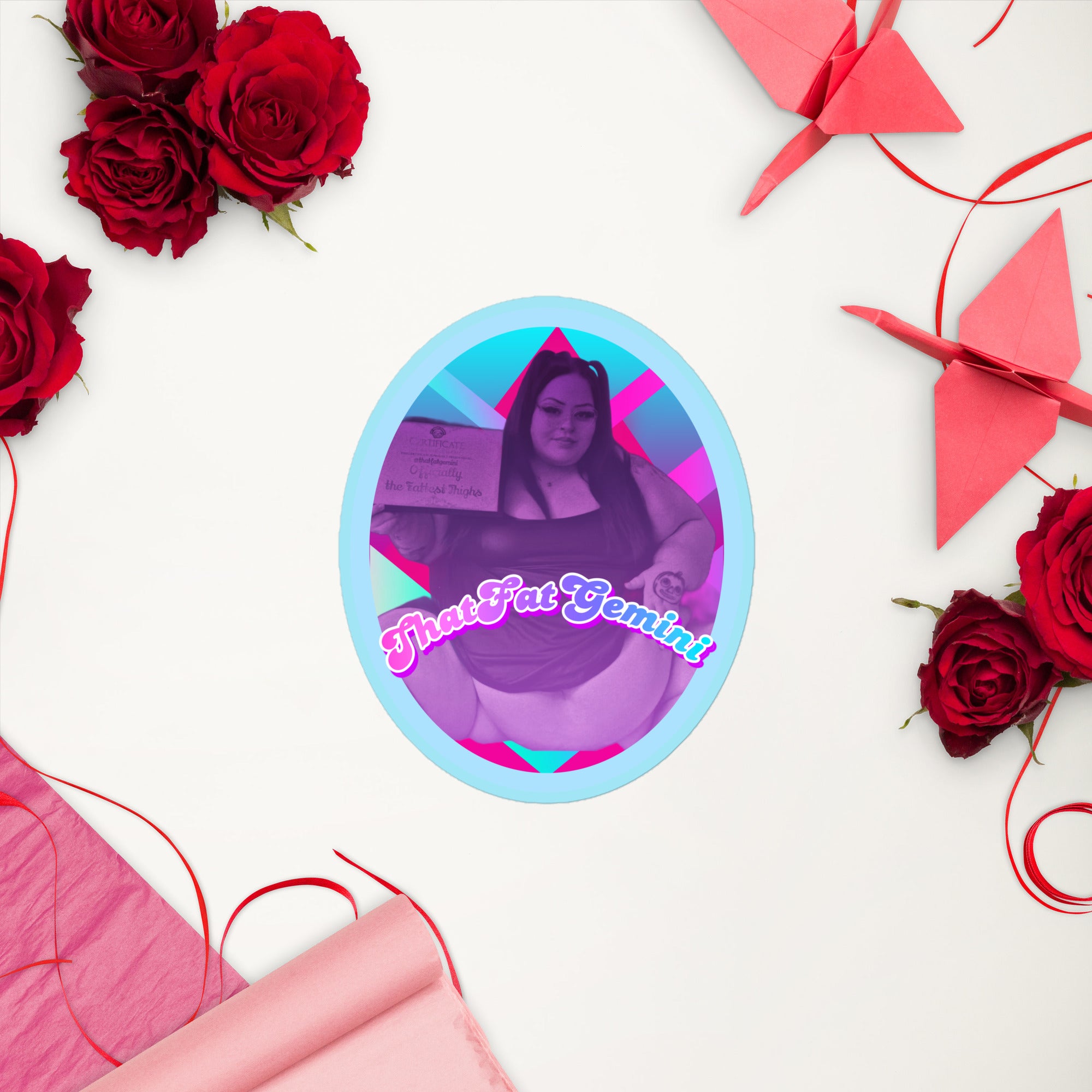 ThatFatGemini x GetThickerStickers - "Officially the Fattest Thighs" Collaboration Series Oval Sticker | BBW SSBBW Art | Fat Admiration