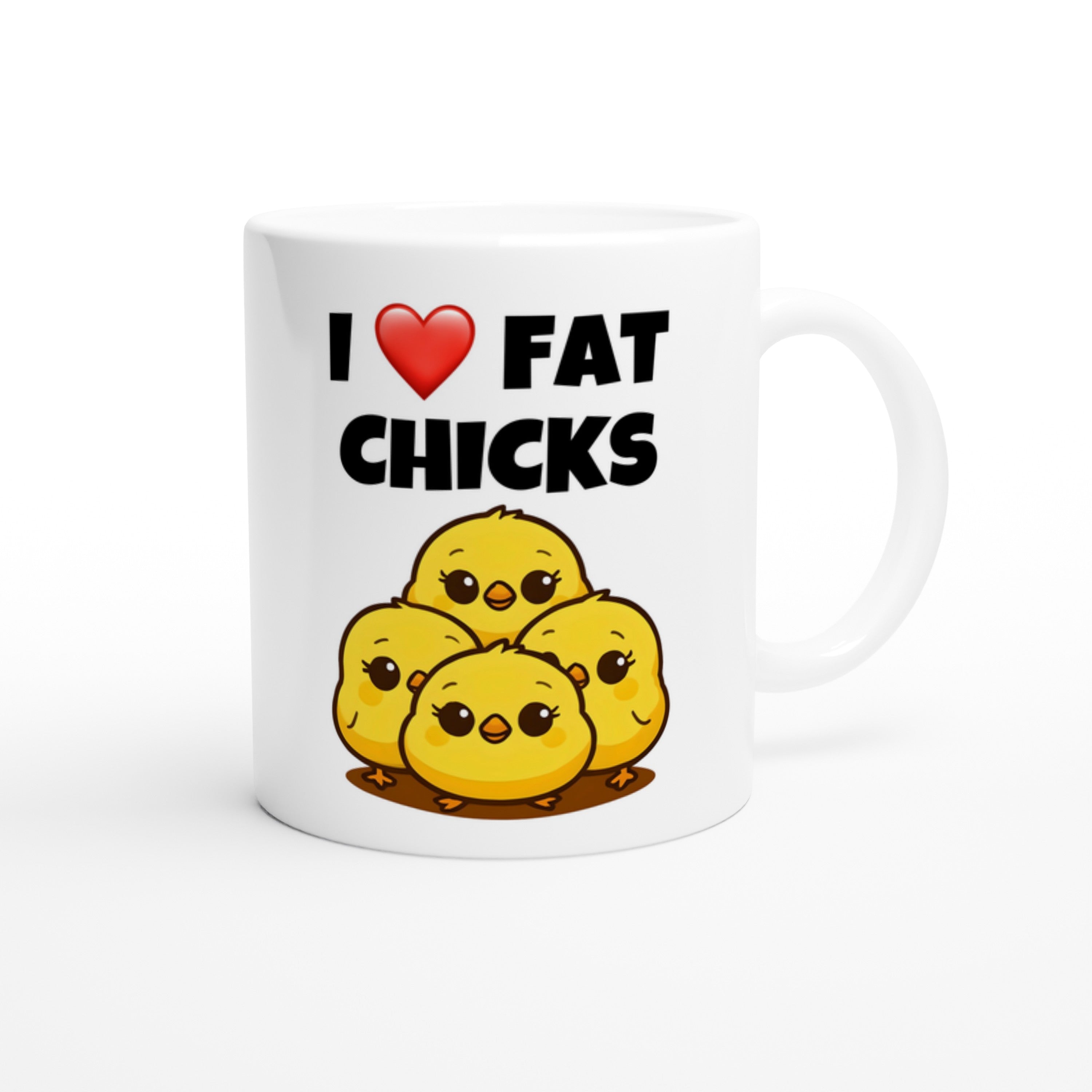 I Love Fat Chicks Mug | Plus Size Body Positive Coffee Cup | Cute Chubby Chickens Ceramic 11oz Mug | Curvy Pride Gift