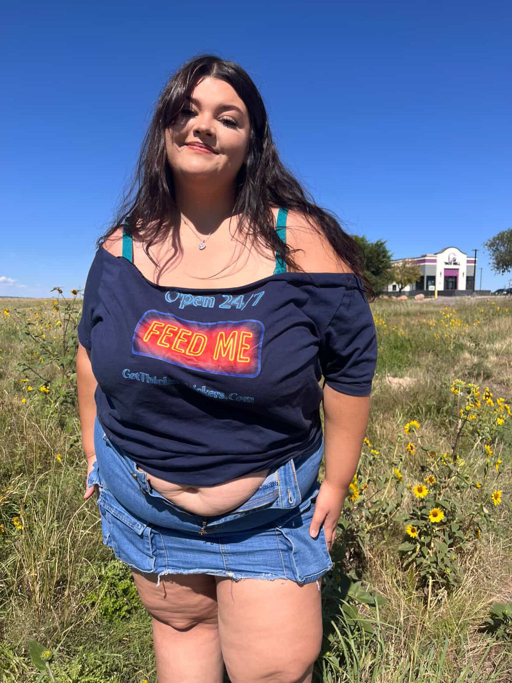 Feed Me – Open 24/7 Tee | Fat Admiration Neon Sign Shirt | Size Inclusive Streetwear by Get Thicker Stickers | Bella + Canvas