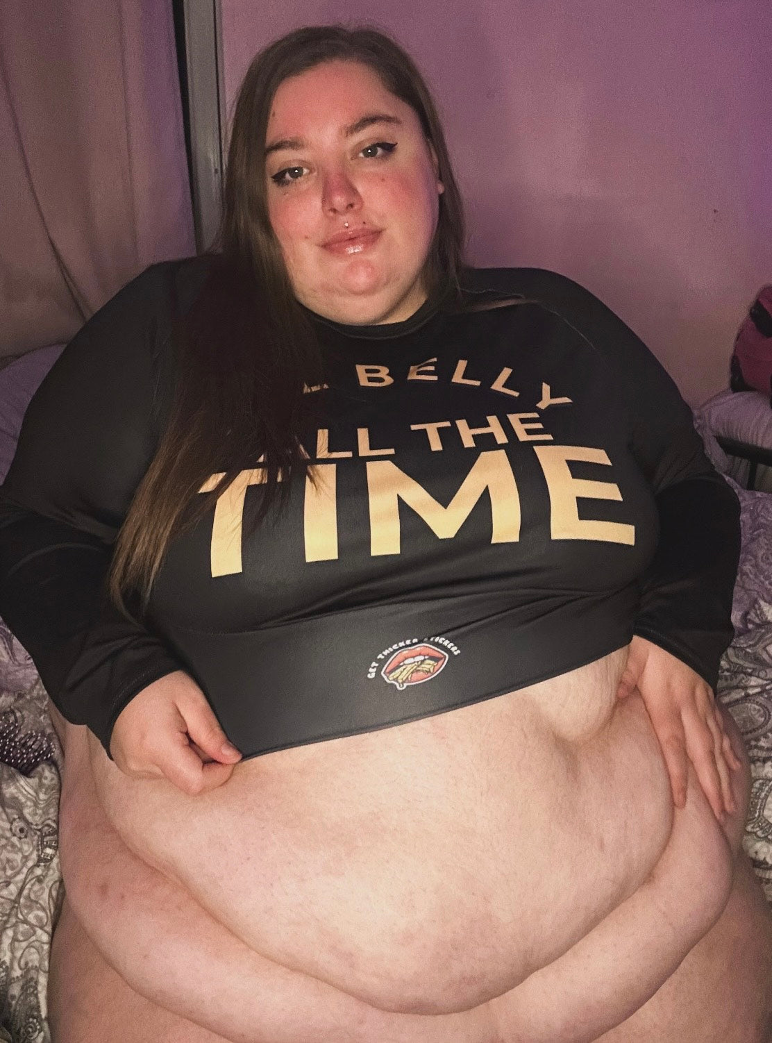 All Belly All the Time Crop Top – Bold Body Positive Long Sleeve | Plus Size Athleisure