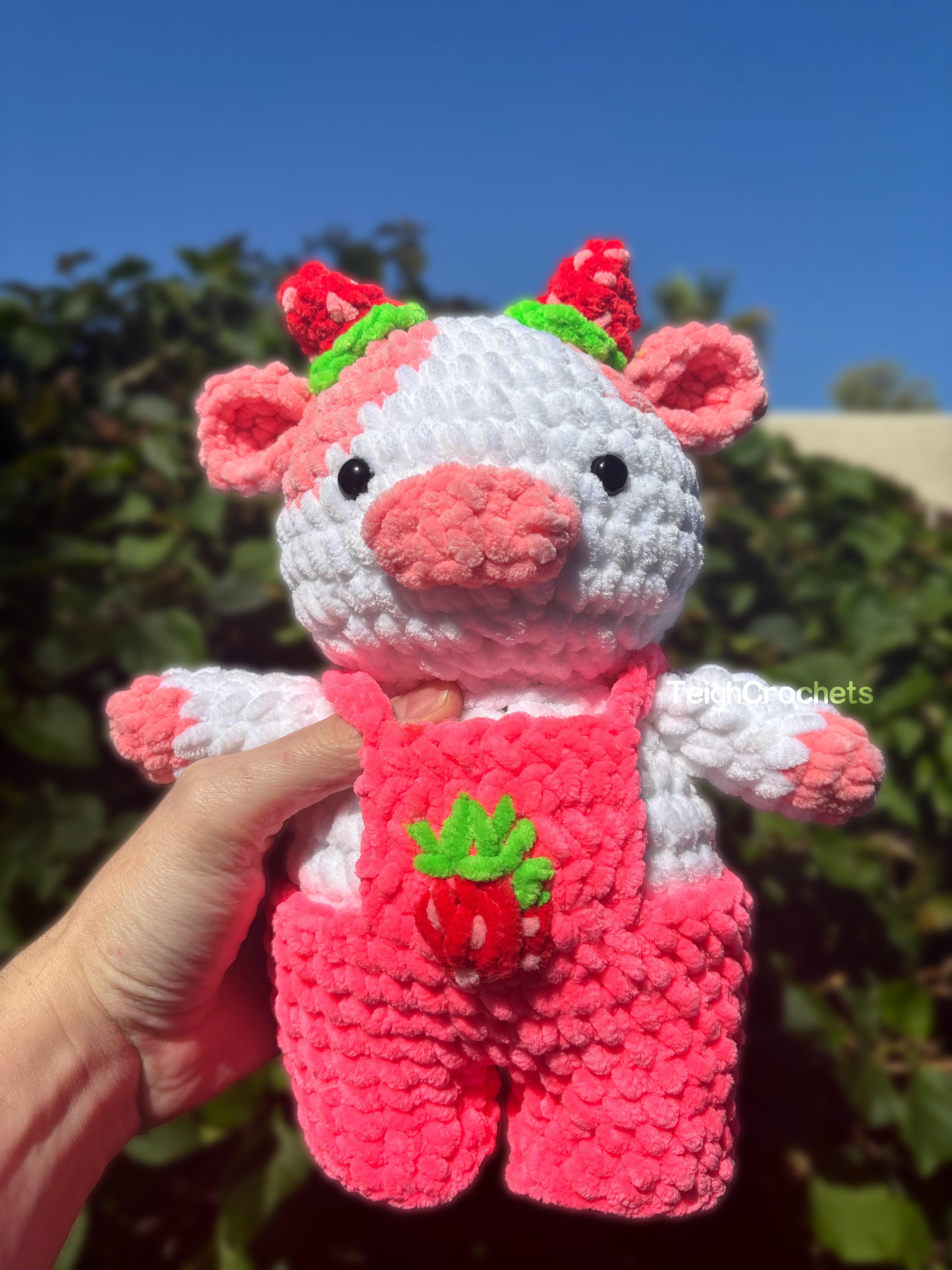 Crochet Strawberry Cow Plushie